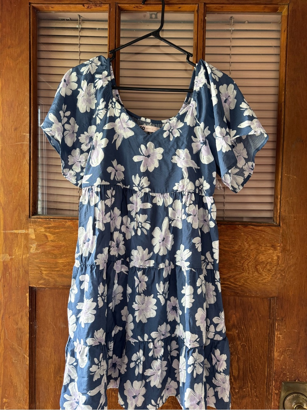 SO Navy Floral Tiered Mini Dress with Lavender Accents